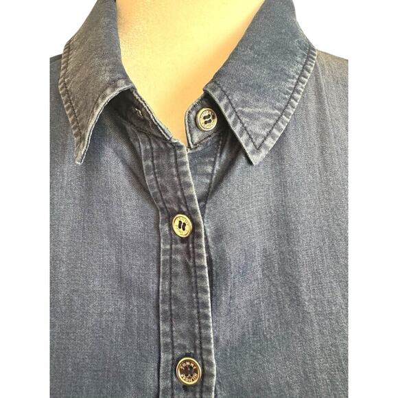 Tommy Hilfiger Shirt Dress Womens Blue Chambray Roll Tab Sleeve Pockets - Picture 16 of 16
